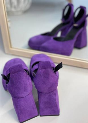 Ексклюзивні туфлі з натуральної італійської замші фіолетові стрипи2 фото