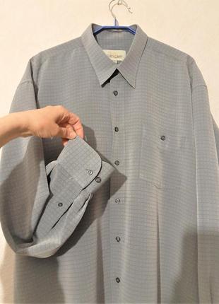 Wexler брендовая мужская рубашка серая-чёрная клеточка полубатал большой размер длинные рукава 44/45