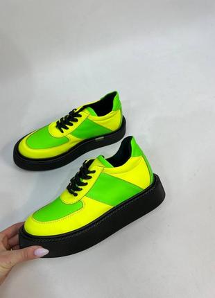 Эксклюзивные яркие кеды из натуральной итальянской кожи неоновые
