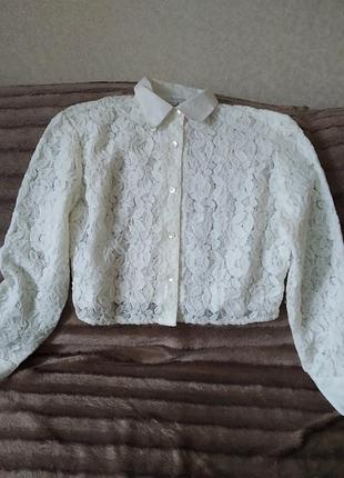 Блузка рубашка кружево белая воротник 40
