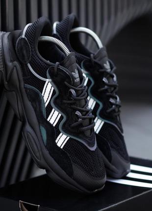 Новинка! замшевые, рефлективные кроссовки adidas ozweego reflective black
