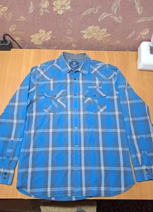 Шикарная серо- голубая клетка рубашка l