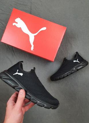 Женские мокасины сеточка черные с белым puma black white. летние кроссовки текстиль пума