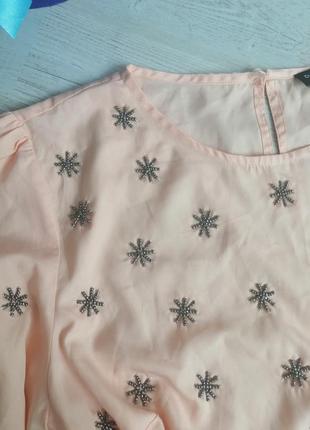 🇺🇦 блузка персикового цвета с вышивкой бисером3 фото