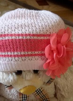 Стильная легкая шапочка на лето на девочку 6-24м с цветком