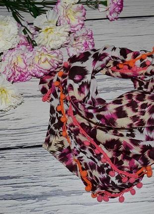 Очень модный яркий фирменный шарф девочке натуральный приятный помпоны