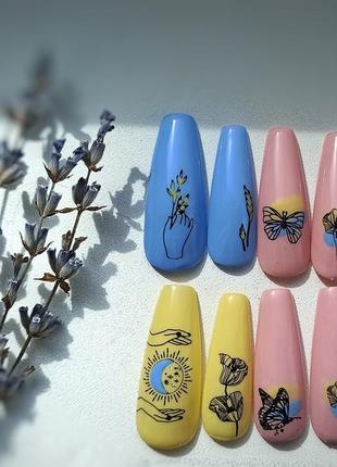 Накладні нігті,нігті україна, комплект накладних нігтів прапор україни3 фото