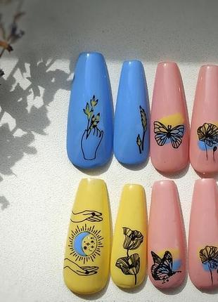 Накладні нігті,нігті україна, комплект накладних нігтів прапор україни2 фото