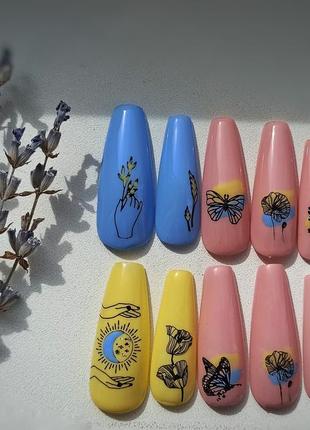 Накладні нігті,нігті україна, комплект накладних нігтів прапор україни