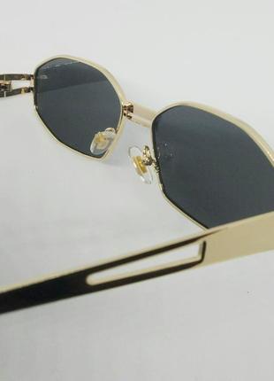 Christian dior очки унисекс солнцезащитные узкие черные в золотом металле6 фото