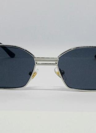 Christian dior очки унисекс солнцезащитные узкие чёрные в серебристом металле2 фото