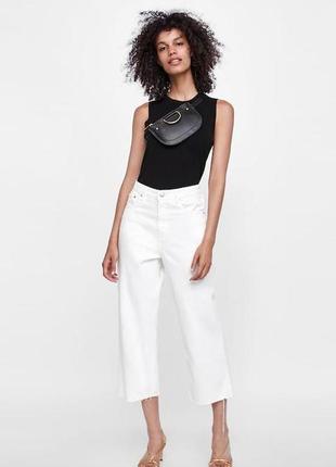 Укороченные джинсы , кюлоты с высокой талией culotte pure white от zara, оригинал1 фото