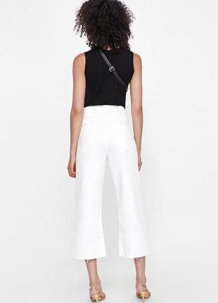 Укороченные джинсы , кюлоты с высокой талией culotte pure white от zara, оригинал2 фото