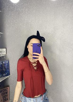 Лонгслив кофточка в рубчик на завязках