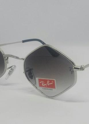 Очки  брендовые унисекс солнцезащитные ромбовидные темно серый градиент в серебристом металле