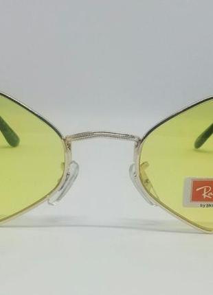 Очки в стиле ray ban  унисекс солнцезащитные ромбовидные желтые в золотом металле2 фото