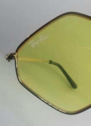 Очки в стиле ray ban  унисекс солнцезащитные ромбовидные желтые в золотом металле9 фото