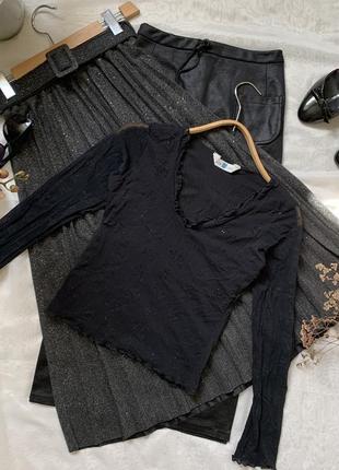 Кроп топ чёрный блуза блузка кофточка винтажная блестящая2 фото