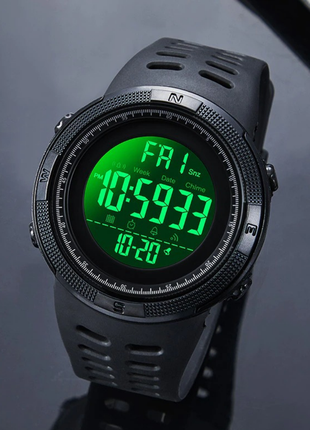 Чоловічі годинники спортивні skmei 1681 чорні водонепроникні термомитер