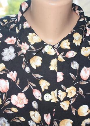 Красивая винтажная вискозная рубашка блуза с рукавом в цветах ретро винтаж батал3 фото