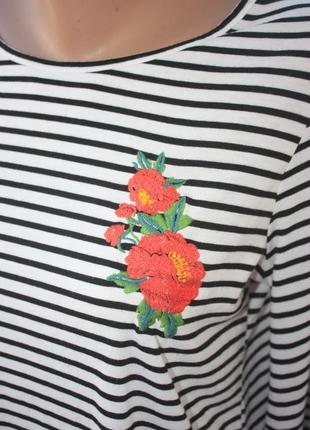Кофта с рукавом морячка в полоску с цветочной вышивкой3 фото