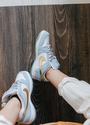Nike sb dunk low трендові блакитні золоті замшеві кросівки найк весна літо женские замшевые голубые кроссовки новинка2 фото