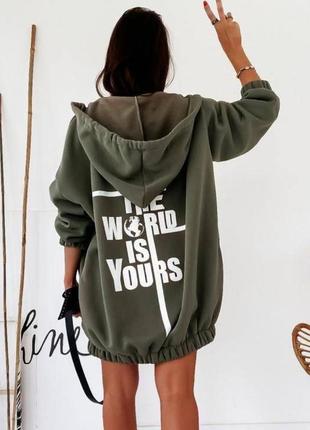 Худи толстовка с капюшоном длинная турция весна лето бежевая песочная пудра розовая хаки зеленая милитари