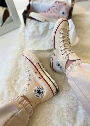 ♥️ жіночі трендові високі бежеві кремові кеді converse chuck 70 classic high top весна літо осінь високі кеди конверс бежеві кремові новинка5 фото