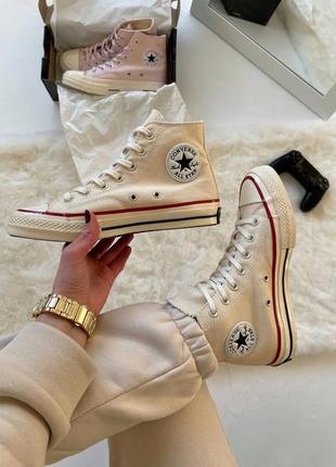 ♥️ жіночі трендові високі бежеві кремові кеди converse chuck 70 classic high top весна літо осінь высокие кеды конверс бежевые кремовые новинка