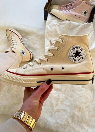 ♥️ трендові високі бежеві кремові унісекс кеди converse chuck 70 classic high top весна літо осінь высокие кеды конверс бежевые кремовые новинка4 фото