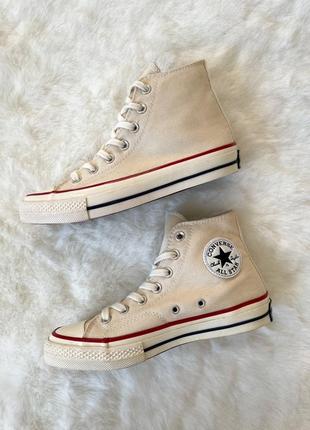 ♥️ трендові високі бежеві кремові унісекс кеди converse chuck 70 classic high top весна літо осінь высокие кеды конверс бежевые кремовые новинка10 фото