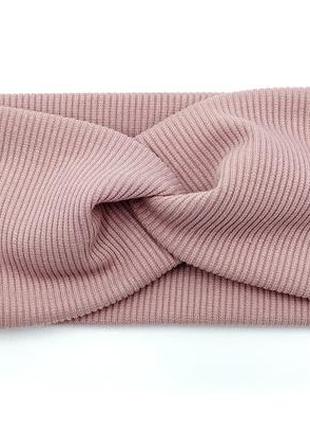 Повязка чалма для волос женская на зиму/осень пудра, теплая розовая повязка на голову трикотажная 56 р.5 фото