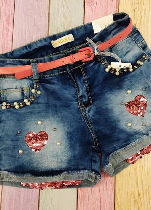 Шорты джинсовые для девочек,пайетки р ;1521 фото