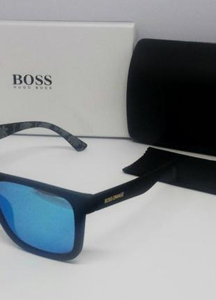 Boss orange очки мужские солнцезащитные голубые зеркальные в чёрном мате