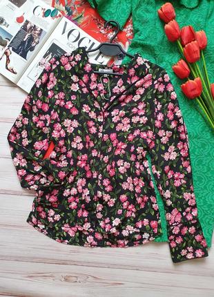 Квіткова блуза сорочка з квітами в піжамному стилі блуза сорочка в стилі піжамному9 фото