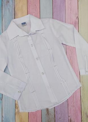 Рубашка школьная ,белая с длинным рукавом для девочек ,100% хлопок р 134-140-146-152