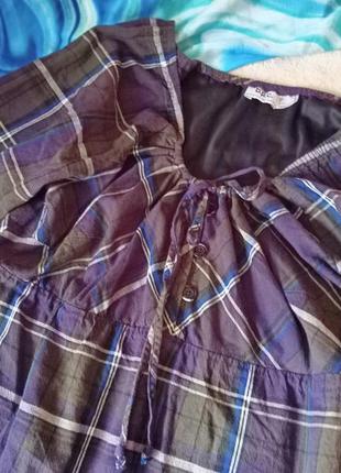 Котоновое сорочкові плаття - туніка з оборкою,клітина,52-56разм,bps collection.4 фото