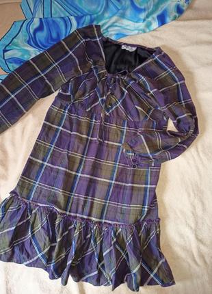Котоновое рубашечное платье- туника с оборкой,клетка,52-56разм,bps collection.