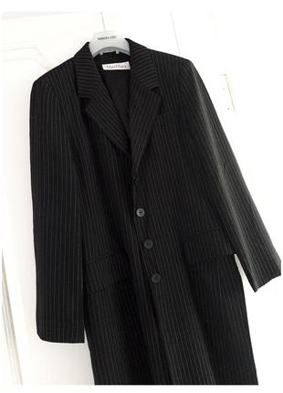 Max mara винтаж шерстяной прямой длинный пиджак плащ тренч в полоску6 фото