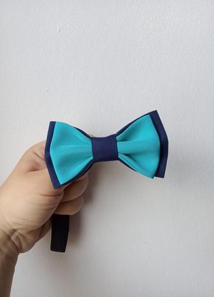 Краватка-метелик бірюзовий з синім2 фото
