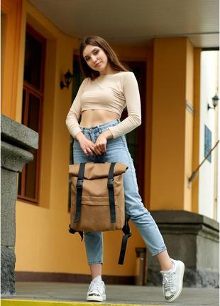 Жіночий рюкзак роллтоп коричневий тканевий4 фото