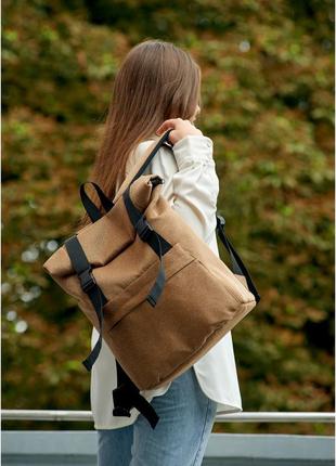 Жіночий рюкзак роллтоп коричневий тканевий2 фото