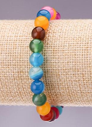 Браслет натуральний камінь асорті "літній" гладкий кулька d-8мм l-18см на гумці