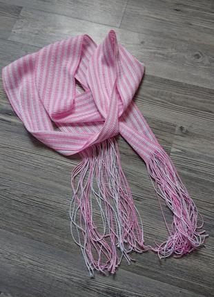 Красивый розовый шарф повязка с бахромой1 фото