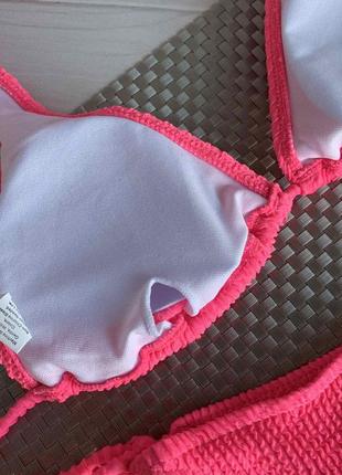 Женский раздельный купальник жатка на завязках розовый неон6 фото
