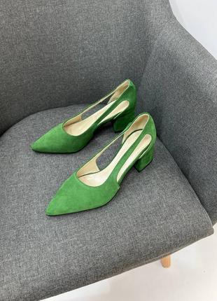 Эксклюзивные туфли лодочки итальянская кожа и замша зелёные4 фото