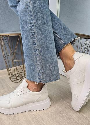 Женские белые кожаные кроссовки базовые размер 36-41