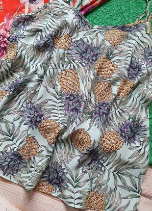 Шифоновая блуза майка с ананасами на тонких бретелях6 фото