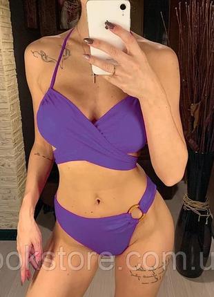 Раздельный купальник с кольцом на плавках фиолетовый5 фото