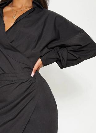Чорна сукня сорочка міді на запах5 фото